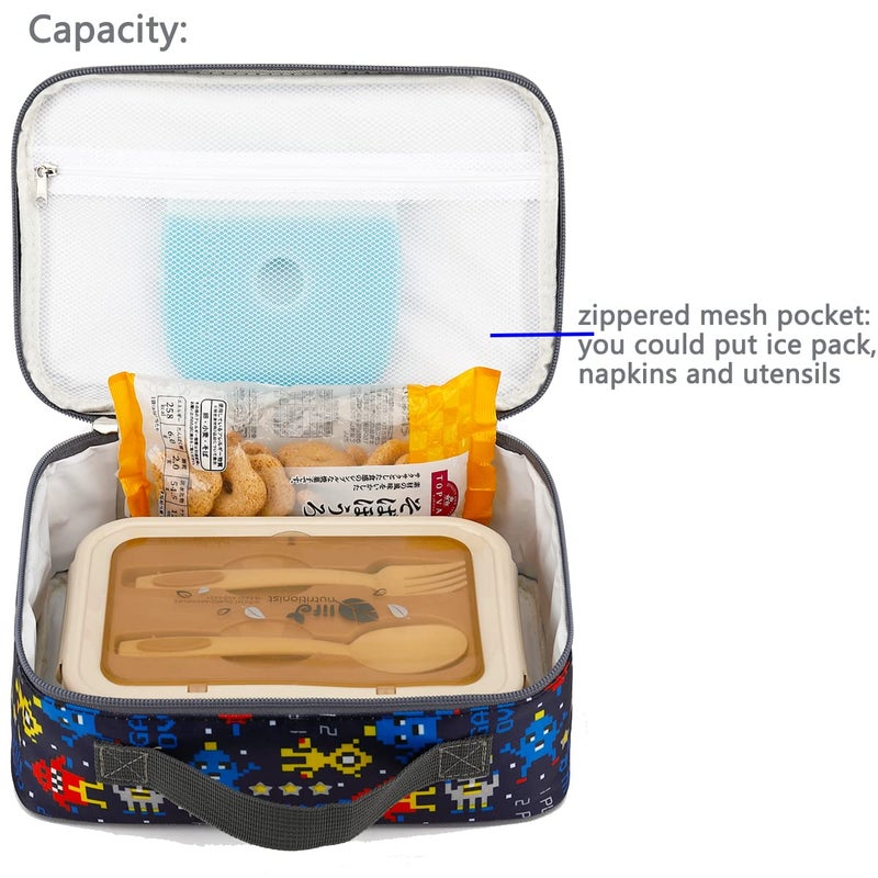 FlowFly Kids Lunch box Insulated Soft Bag Mini Cooler Back to School Thermal Meal Tote Kit for Girls, Boys, Robot - Image 5